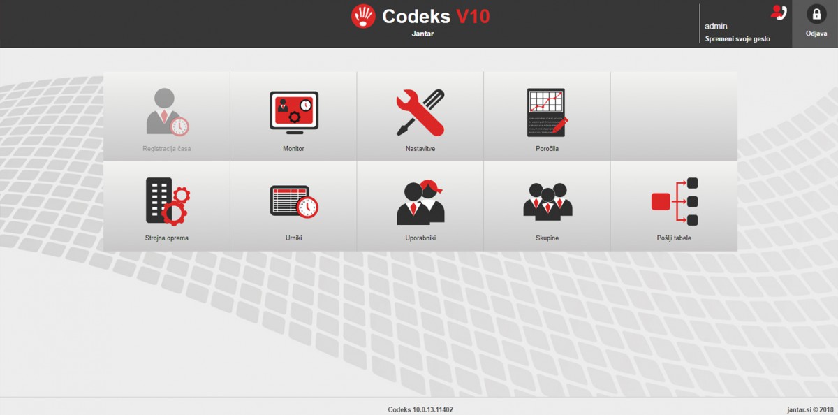 Codeks AC Glavni meni