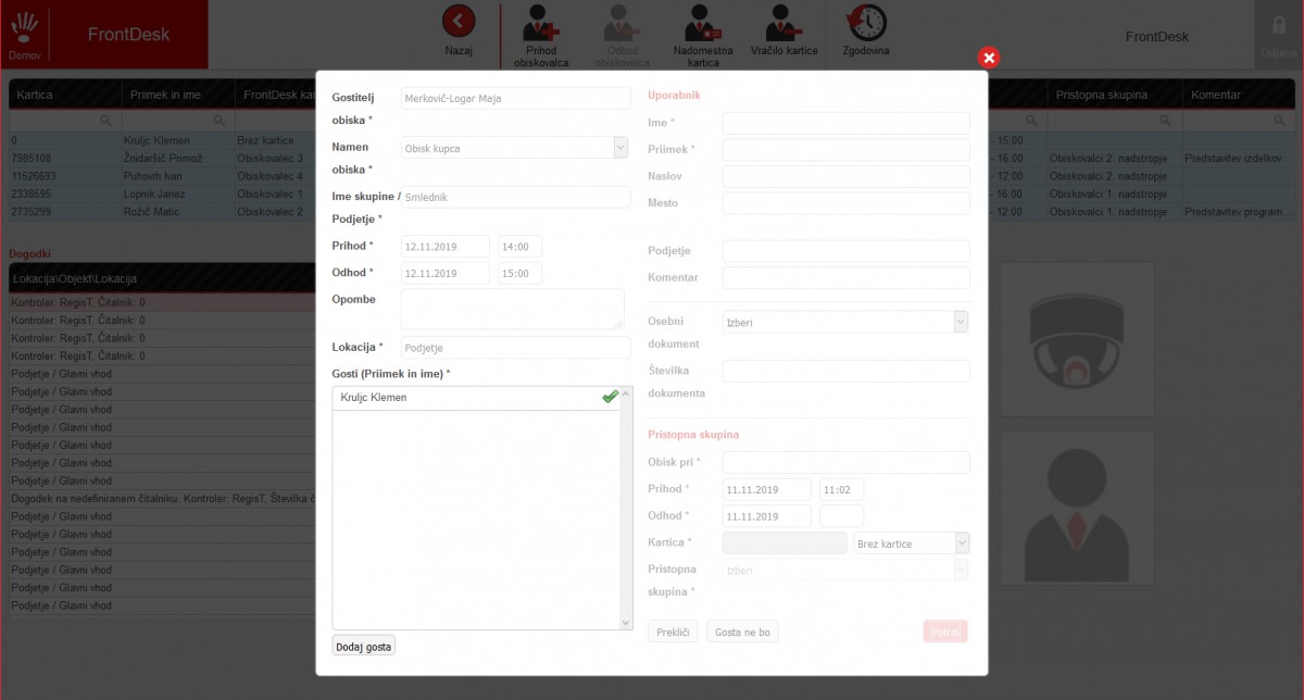 FrontDesk Prijava gosta