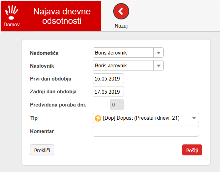 Najava odsotnosti
