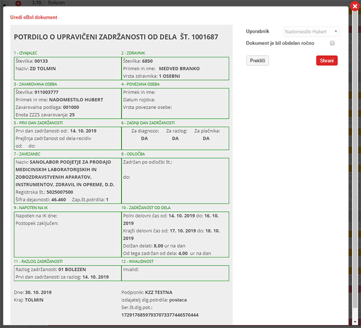 eBOL v Registraciji časa 2